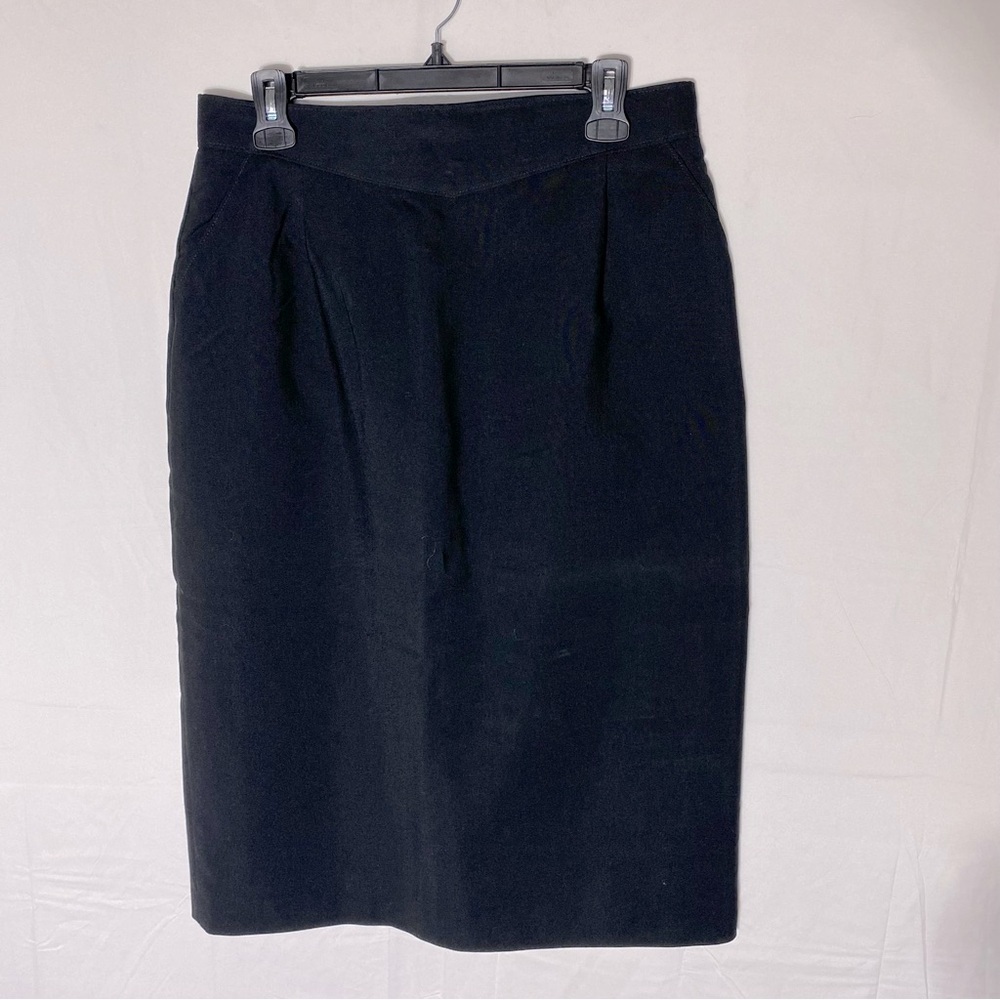 Vintage Bianca Black Wool Blend Pencil Skirt w Pockets XL